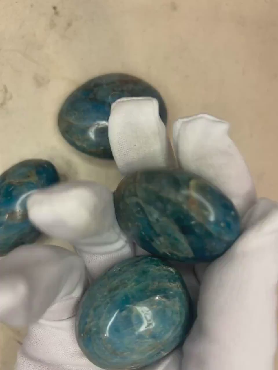 Indian Blue Apatite Palm Stone: Polished Worry Stone, Pocket Crystal