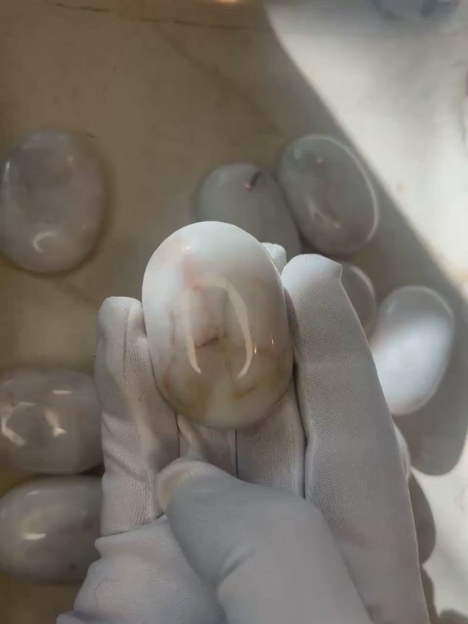 American Snow Agate Palm Stone: Polished Meditation Crystal