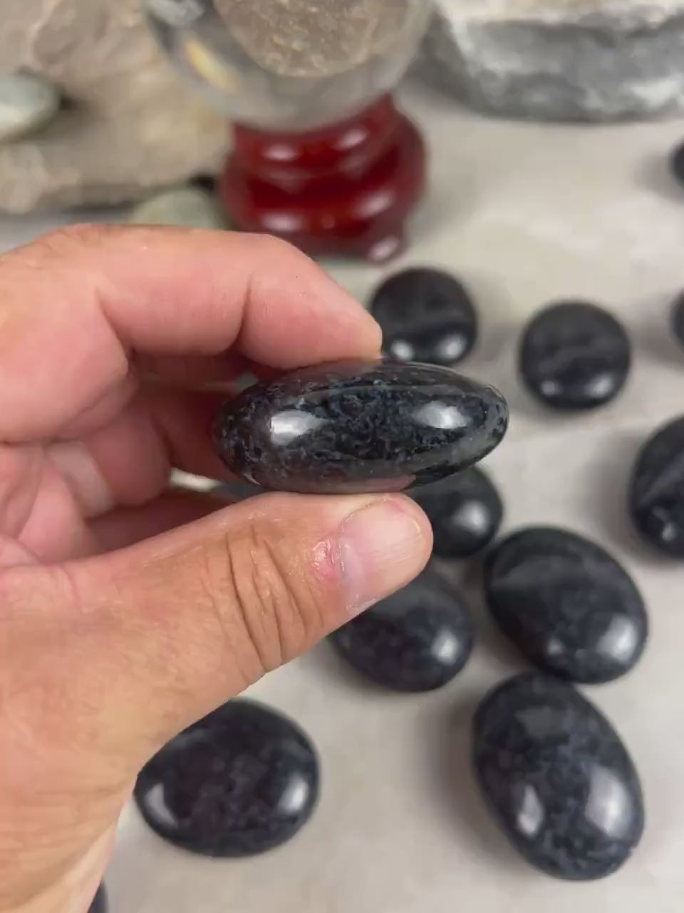 Madagascan Mystic Merlinite Indigo Gabbro Polished Worry Stone, Meditation Decor