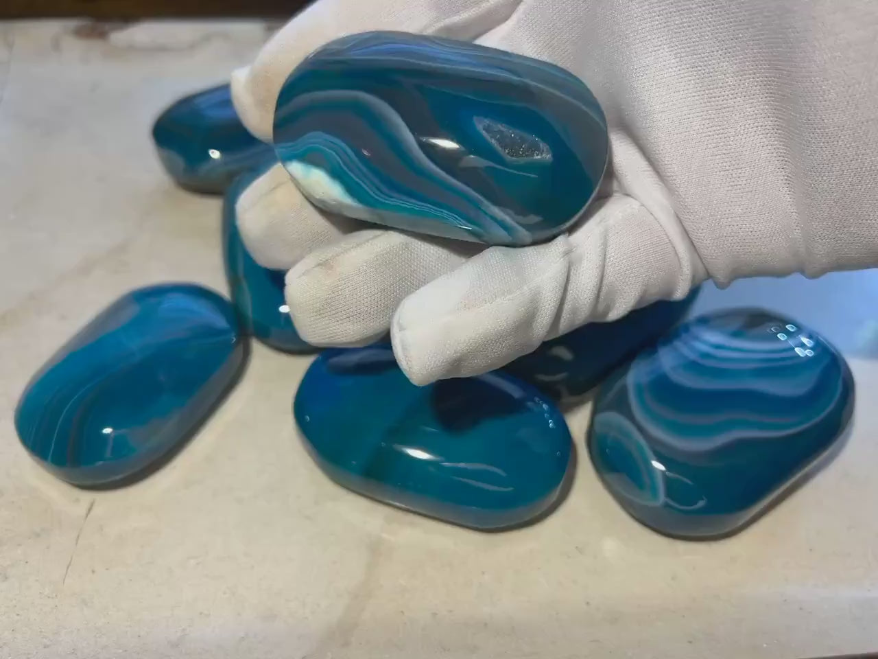 German Blue Sardonyx Palm Stone: Polished Worry Stone