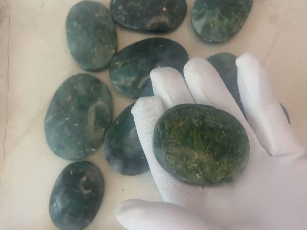 African Verdite Palm Stone: Carved Crystal for Stress Relief