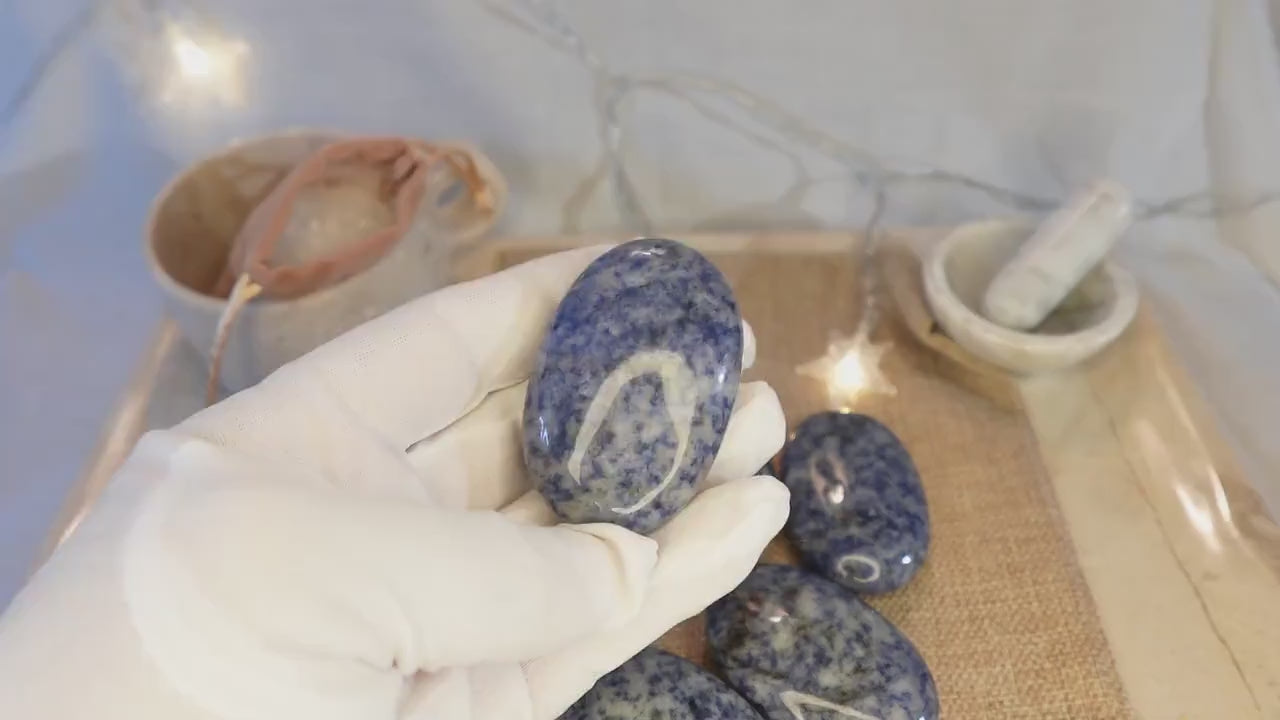 Blue Spot Jasper Natural Palm Stone Smooth Polished Carved Crystal for