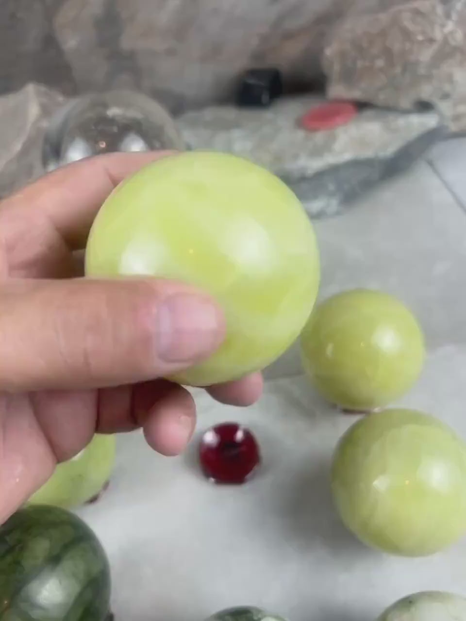 Nephrite, Imperial, and Lemon Jade Spheres: Reflective Home Decor