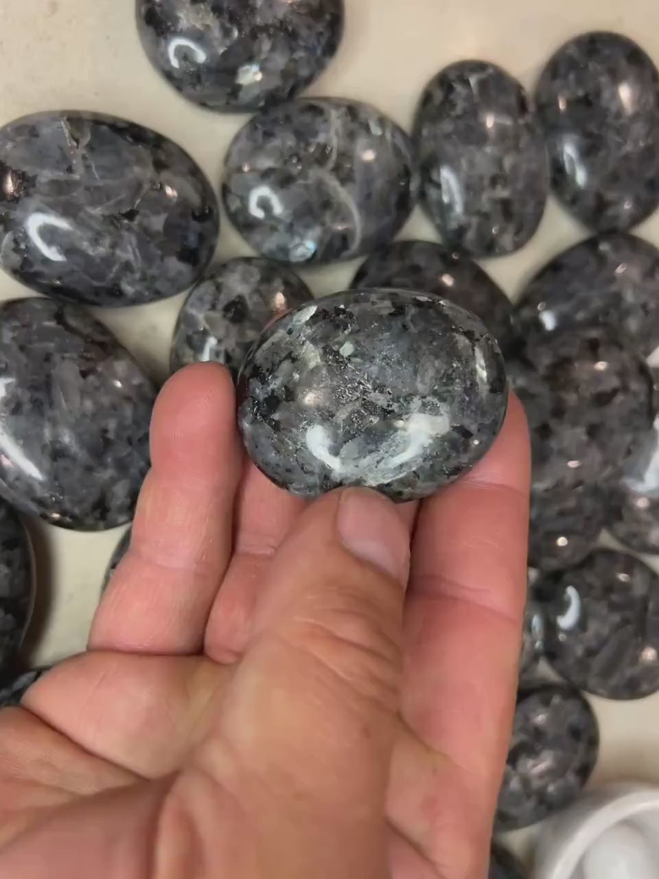 Polished Larvikite Palm Stone: Norwegian Moonstone Worry Stone