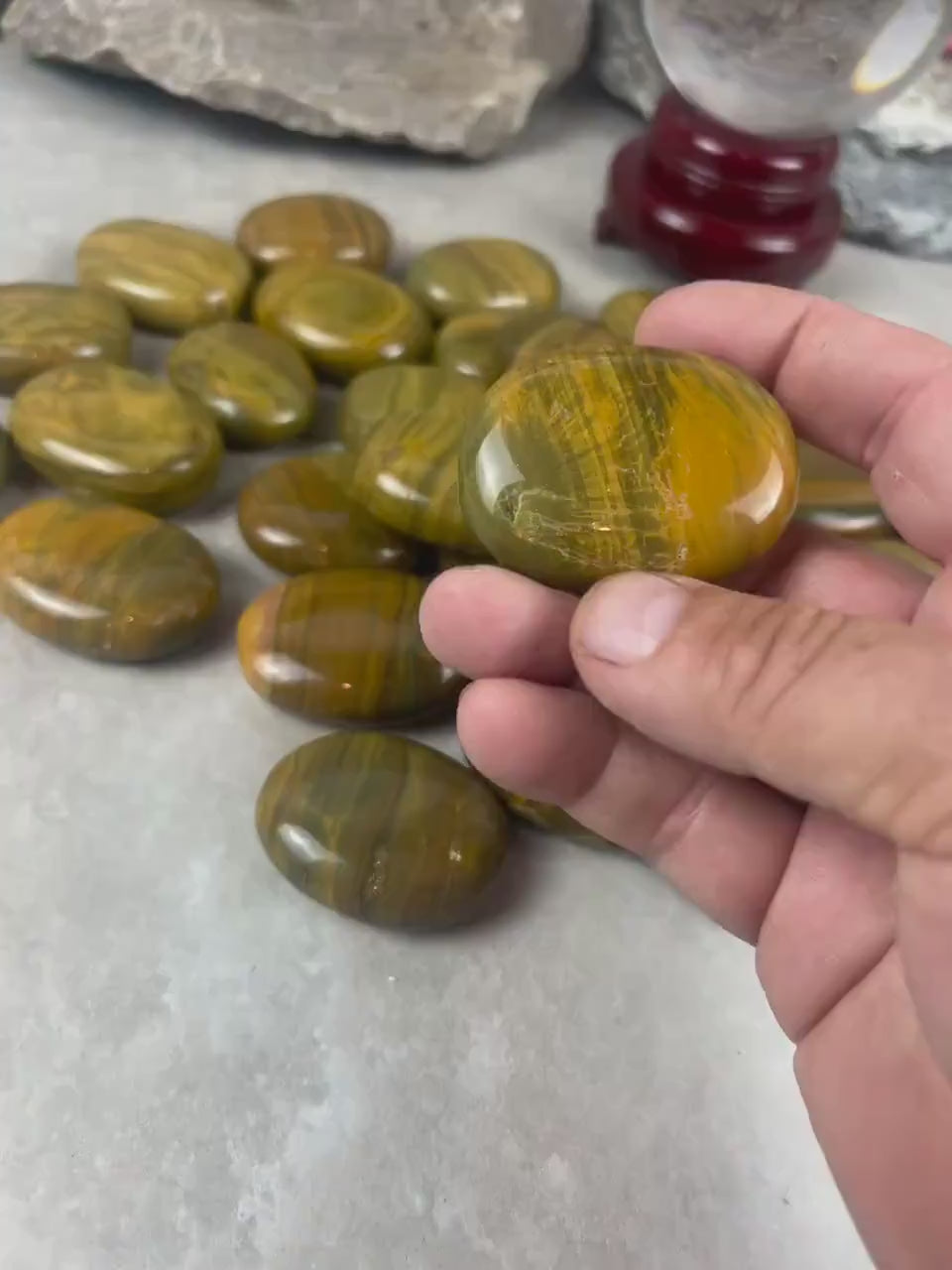 Madagascan Yellow Banded Ocean Jasper Palm Stone: Polished Worry Stone