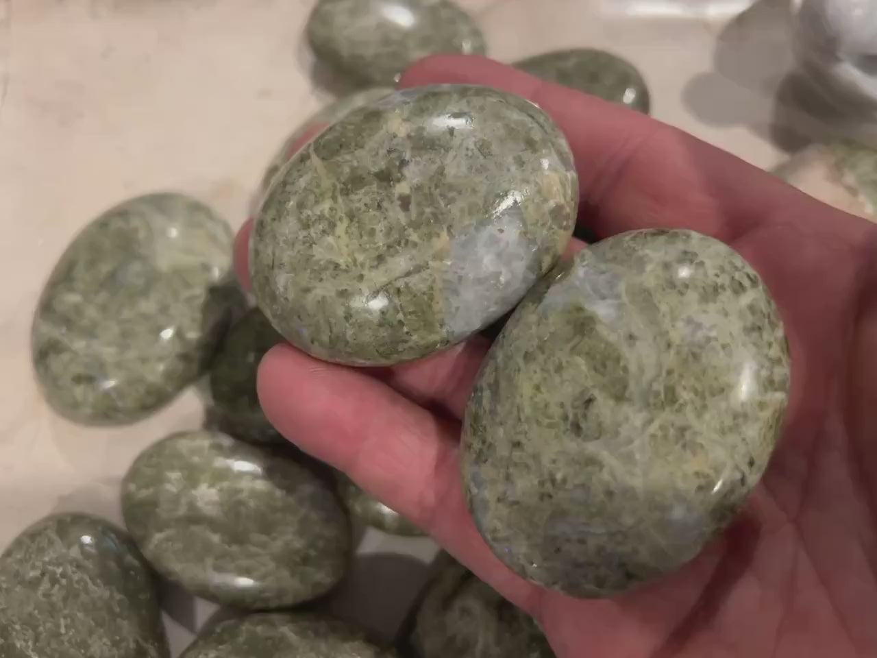 Norwegian Vesuvianite Polished Palm Stone: Anxiety Worry Meditation