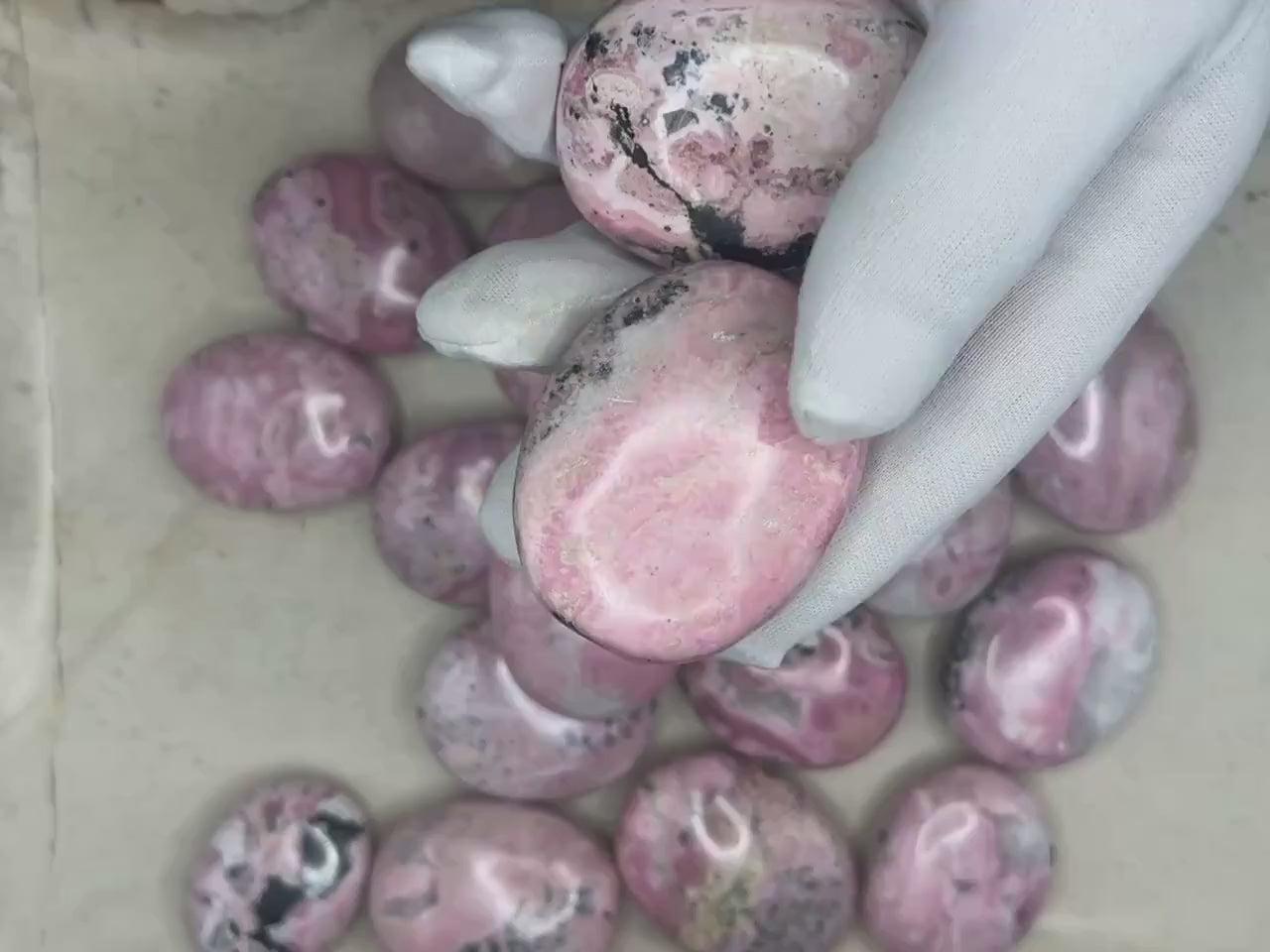 Rhodochrosite Palm Stone: Polished Calming Crystal for Stress Relief