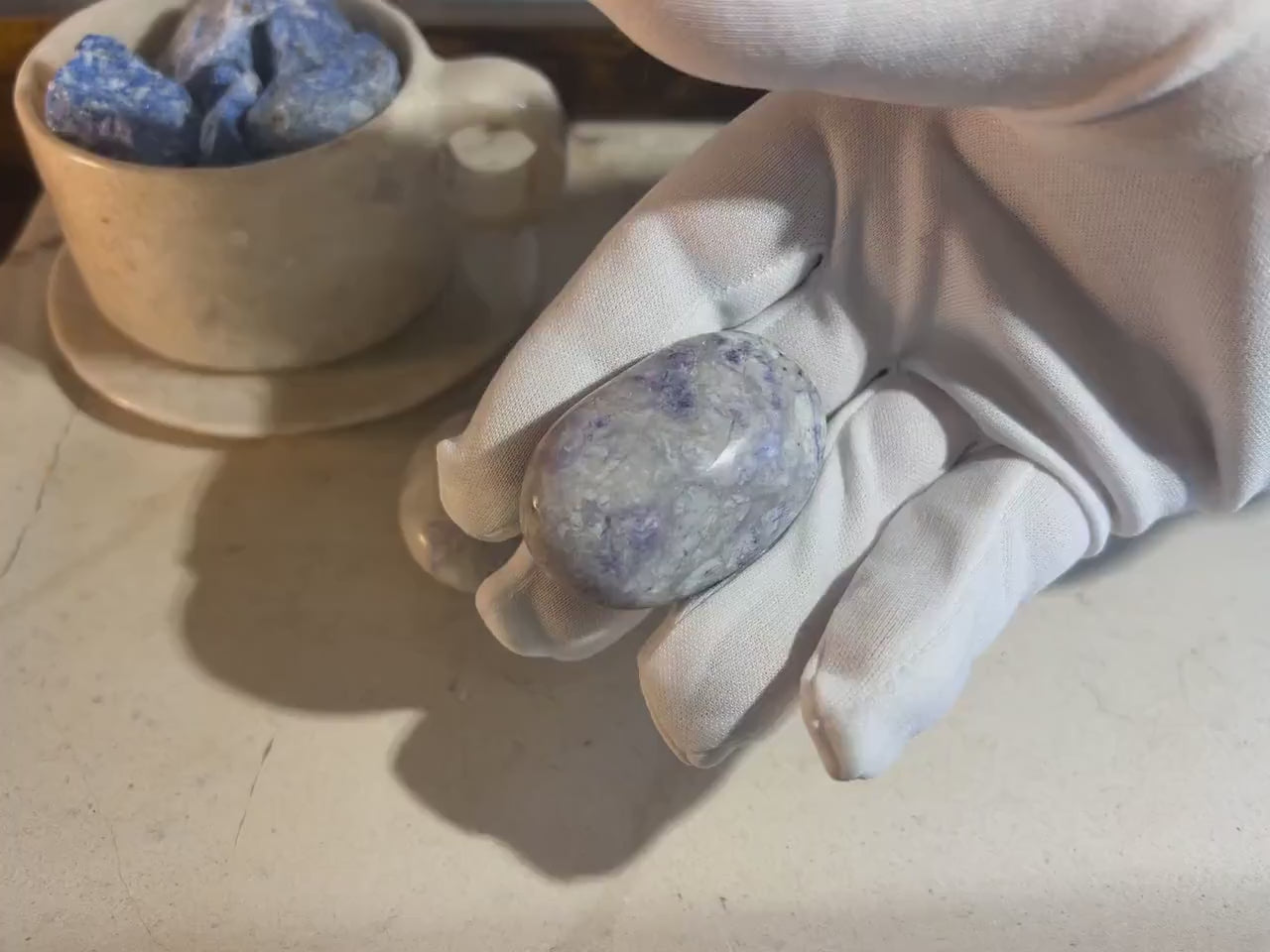 Rare Purple Sodalite Palm Stone: Polished Carved Crystal for Anxiety