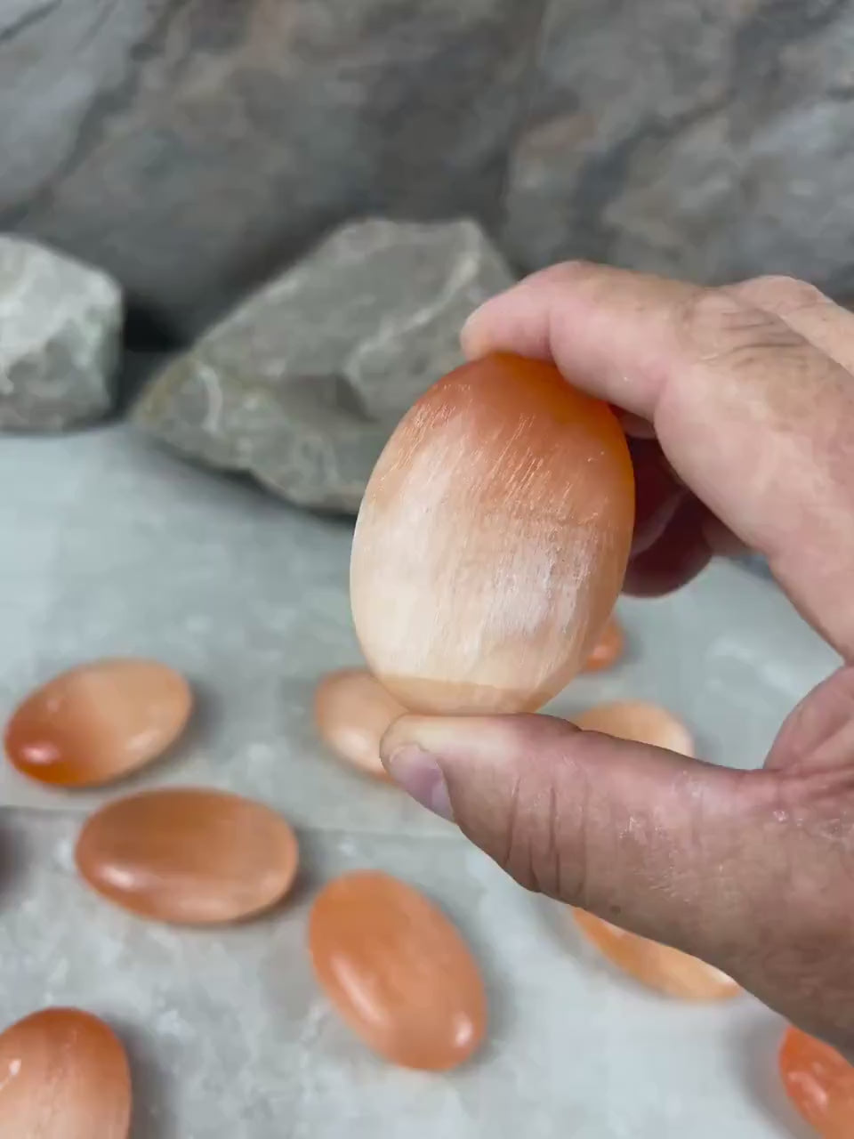 Turkish Mandarin Orange Selenite Palm Stone: Natural Crystal for Anxiety Relief