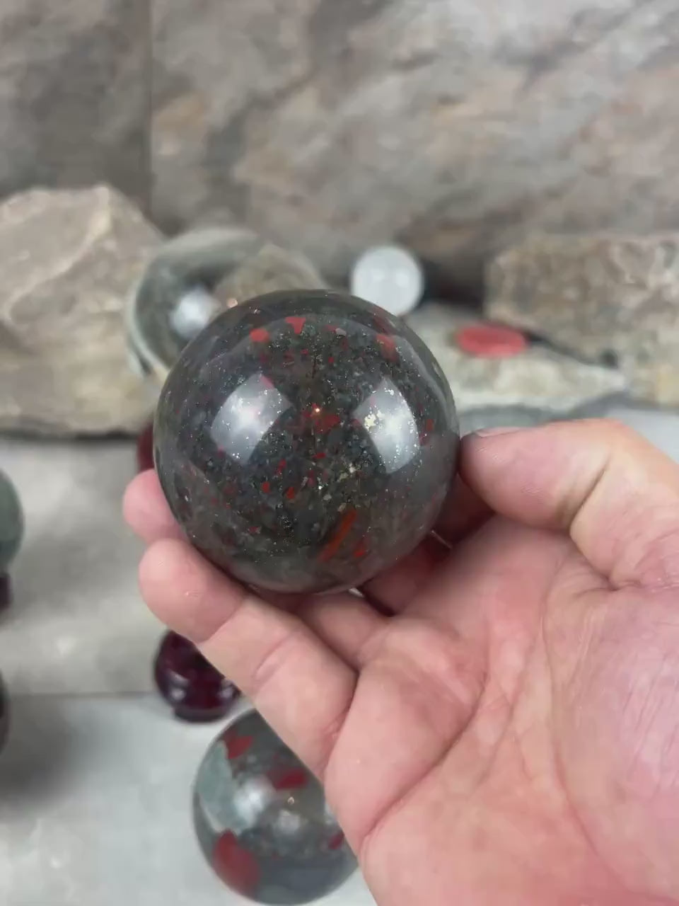Dragons Blood and Bloodstone highly polished Spheres Reflective Home Decor, Focus Aid