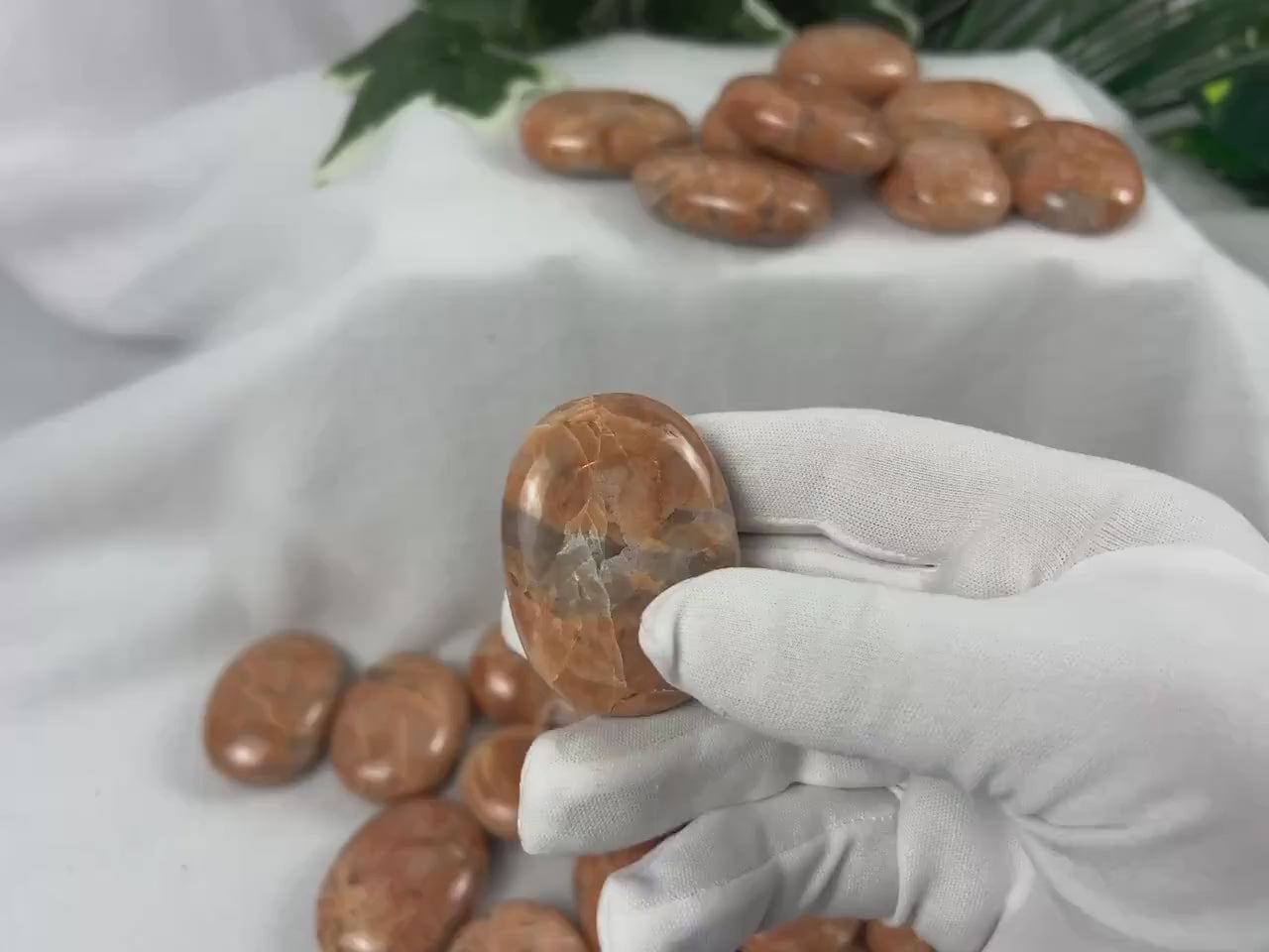 Red Moonstone Palm Stone: Polished Crystal for Anxiety Relief