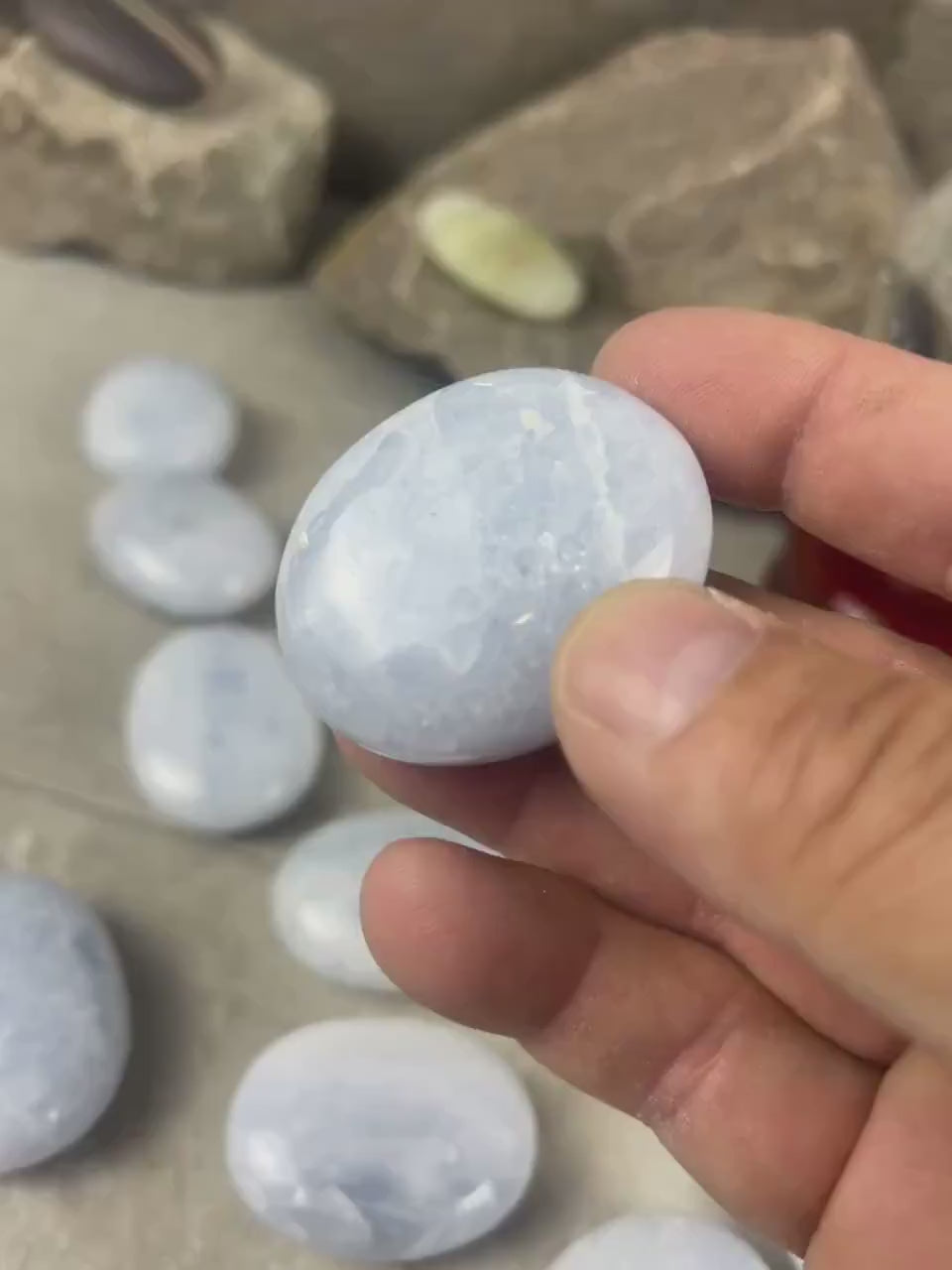 Blue Calcite Palm Stone: Santa Eulalia Worry Stone, Meditation Decor