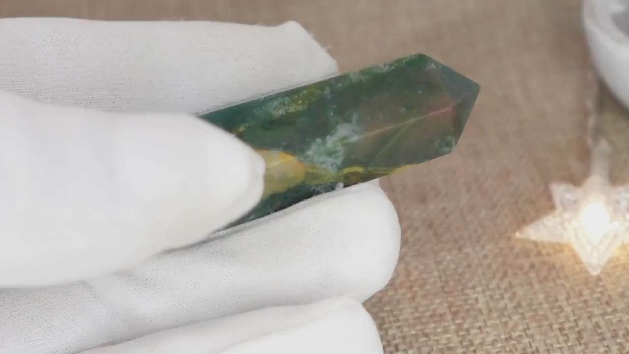 Sea Jasper Crystal Tower: Polished Carved Wand, Home Decor (2.5")