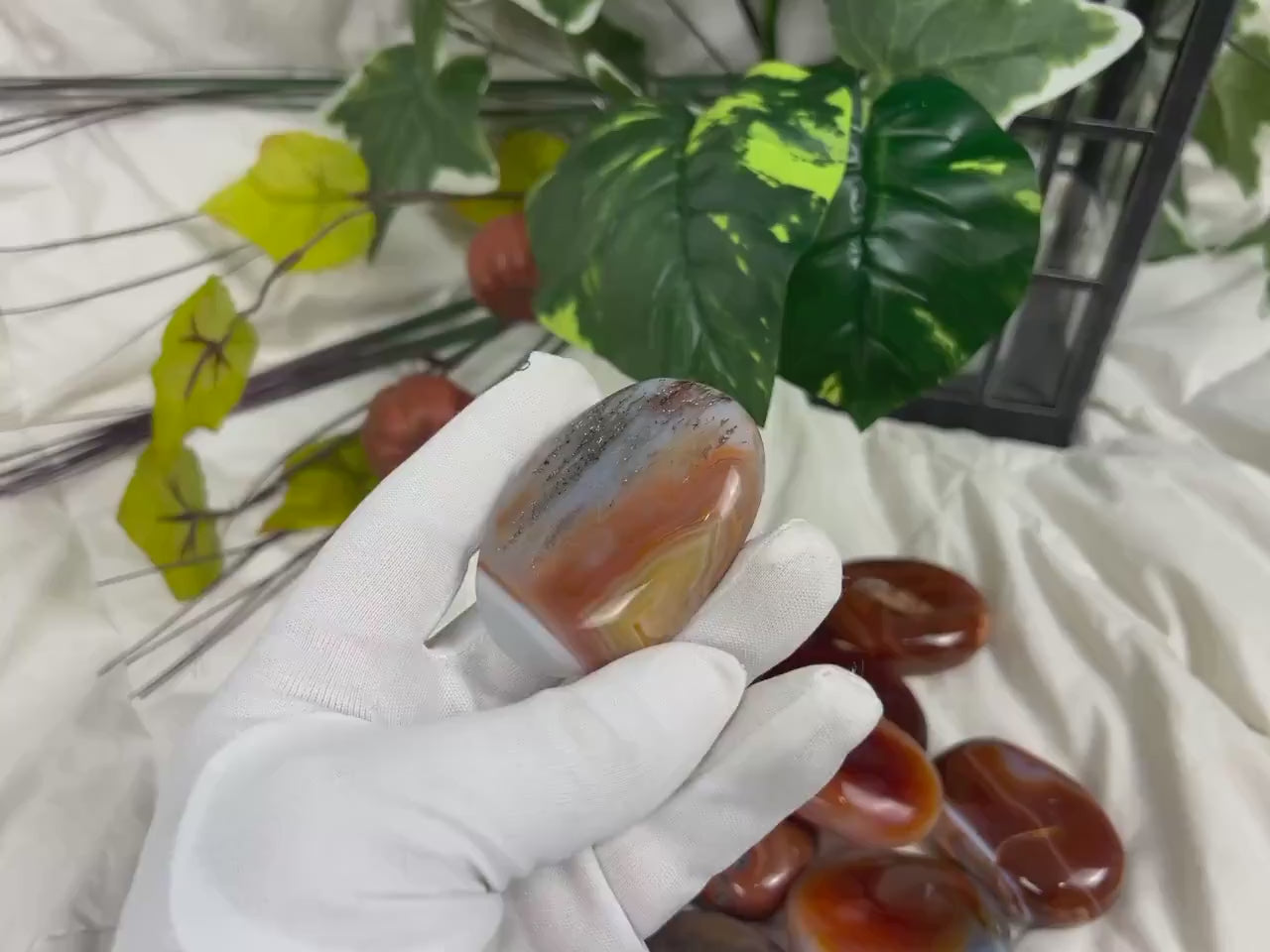 Polished Carnelian Quartz Palm Stone: Brazilian Crystal for Meditation