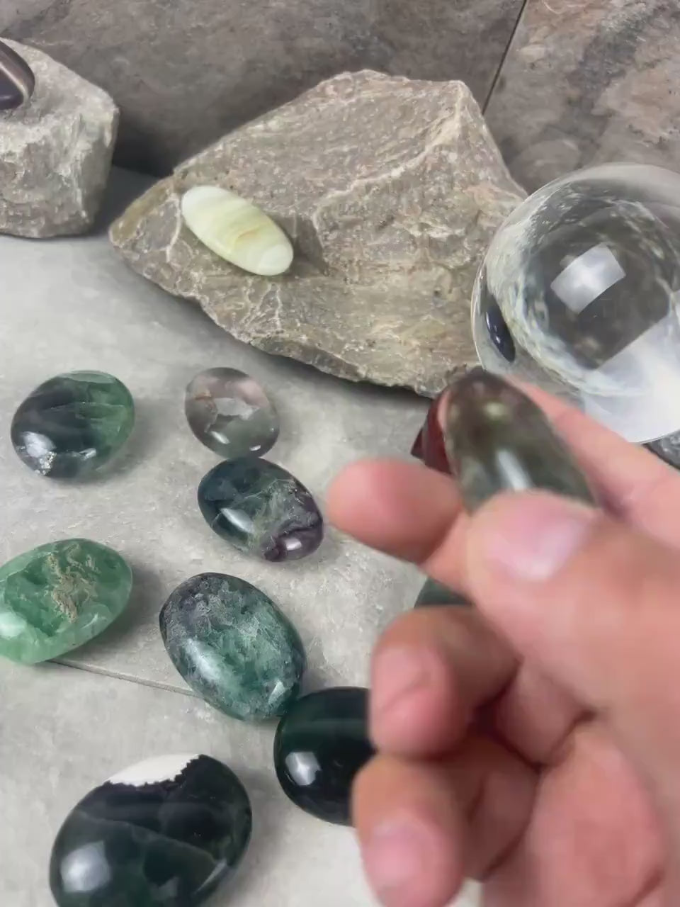 Rainbow Fluorite Palm Stone: Polished Crystal for Anxiety Relief