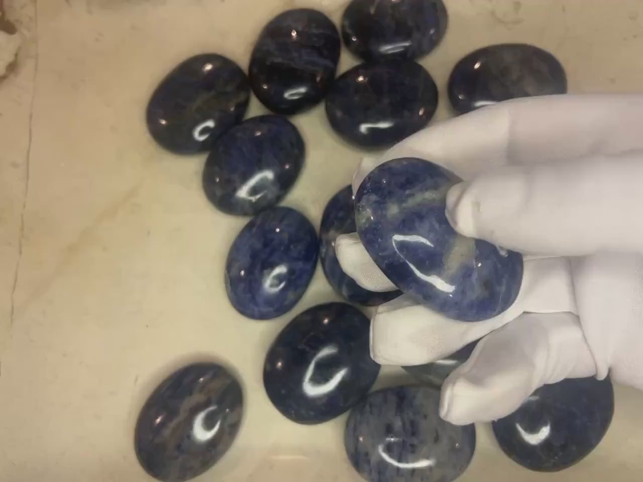Indian Blue Sodalite Palm Stone: Polished Carved Crystal