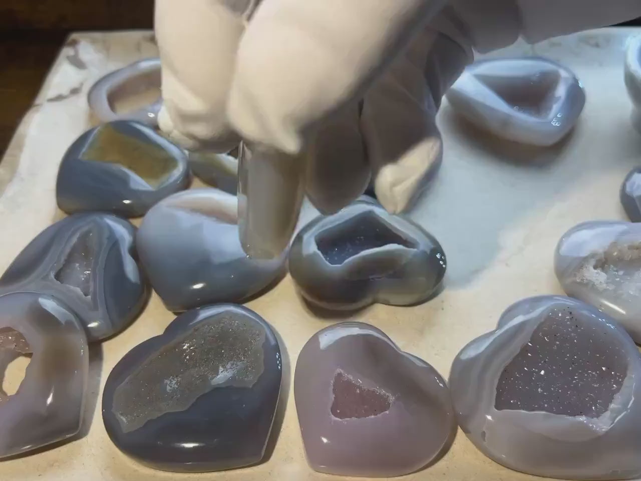 Greek Blue Lace Agate Druzy Heart: Polished Crystal Palm Stone