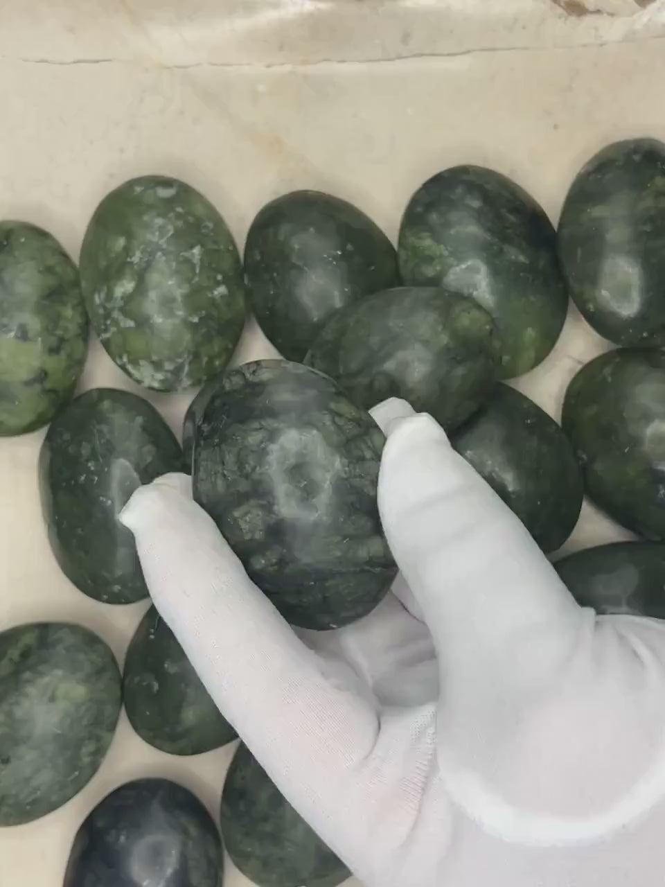 Nephrite Serpentine Jade Palm Stone: Carved Crystal Worry Stone