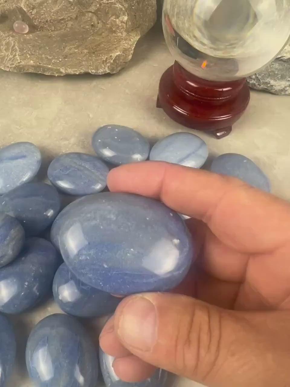 Blue Dumortierite Palm Stone Carved Crystal for Stress Relief Worry Crystal Gift Birthday Christmas