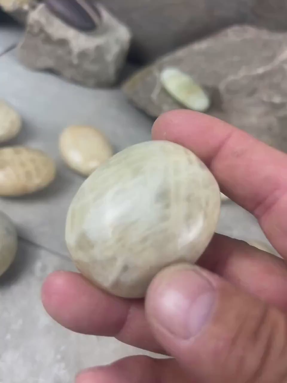 Sri Lanka Cream Moonstone Palm Stone: Polished Crystal Decor