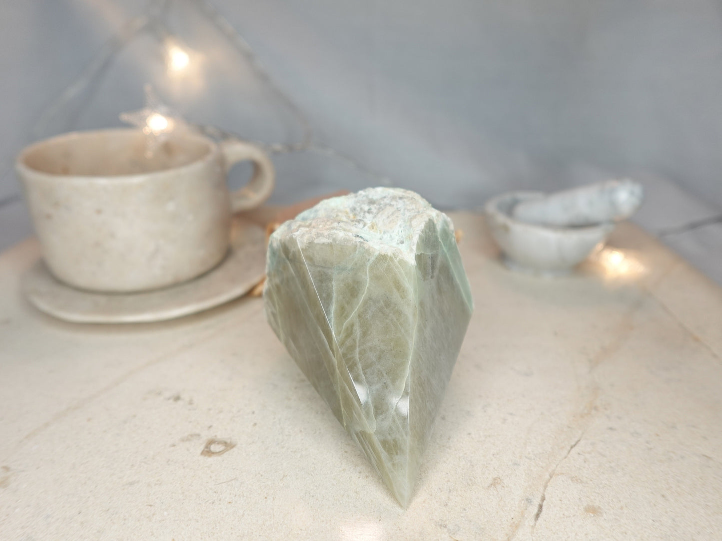 13.5 oz Green Moonstone Carved Anxiety Crystal Polished Raw Stone Meditation Anxiety Birthday Christmas Garden Decor
