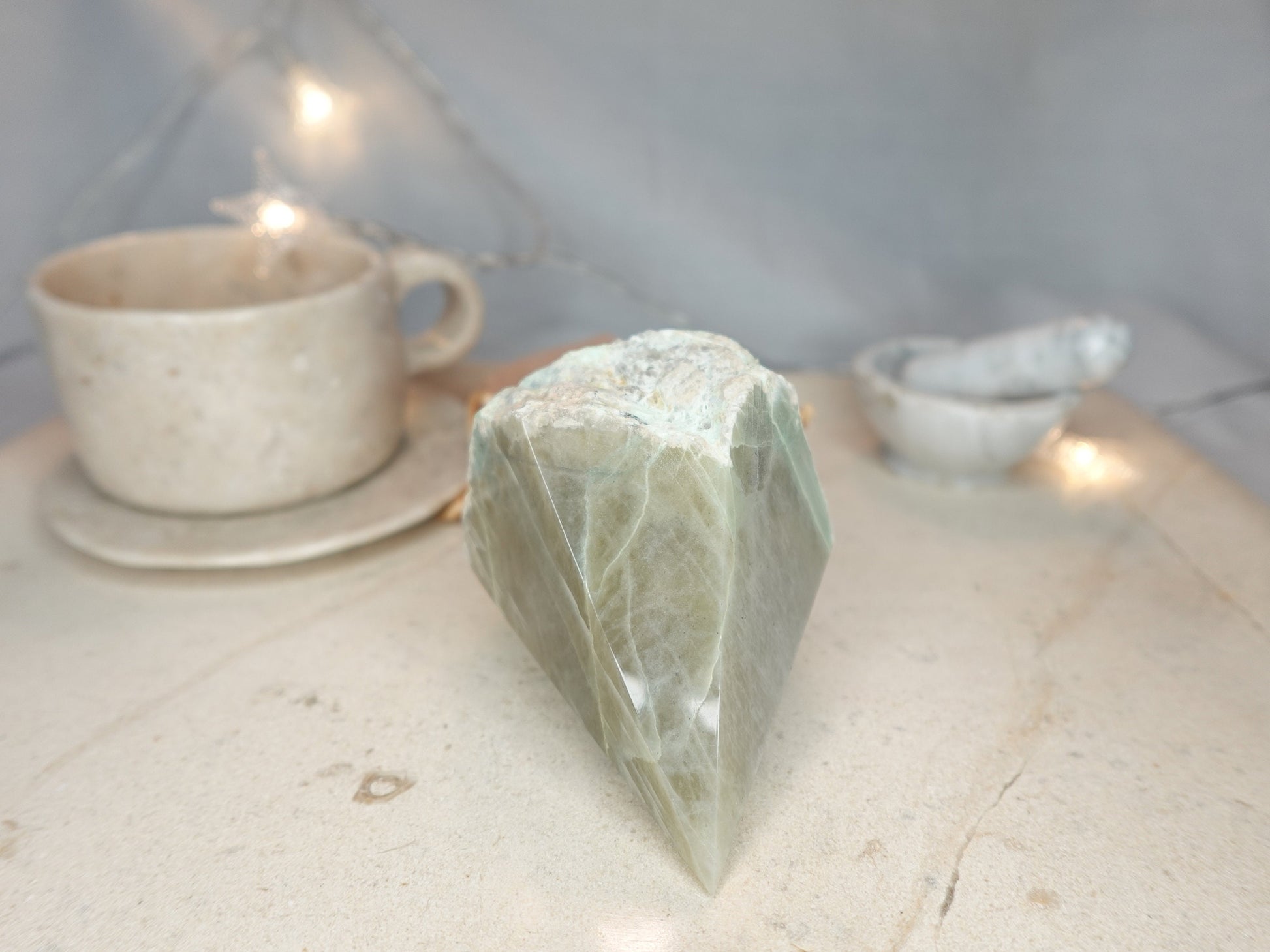 13.5 oz Green Moonstone Carved Anxiety Crystal Polished Raw Stone Meditation Anxiety Birthday Christmas Garden Decor
