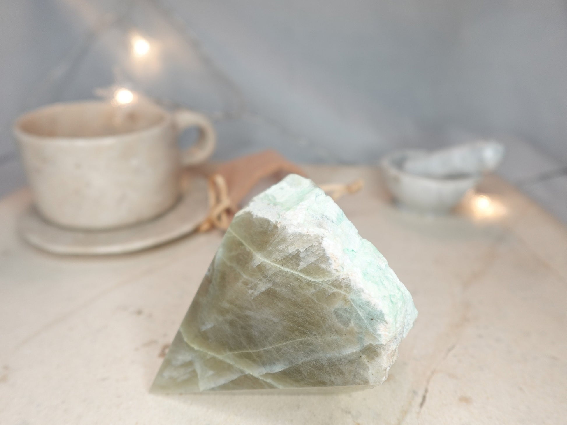 13.5 oz Green Moonstone Carved Anxiety Crystal Polished Raw Stone Meditation Anxiety Birthday Christmas Garden Decor