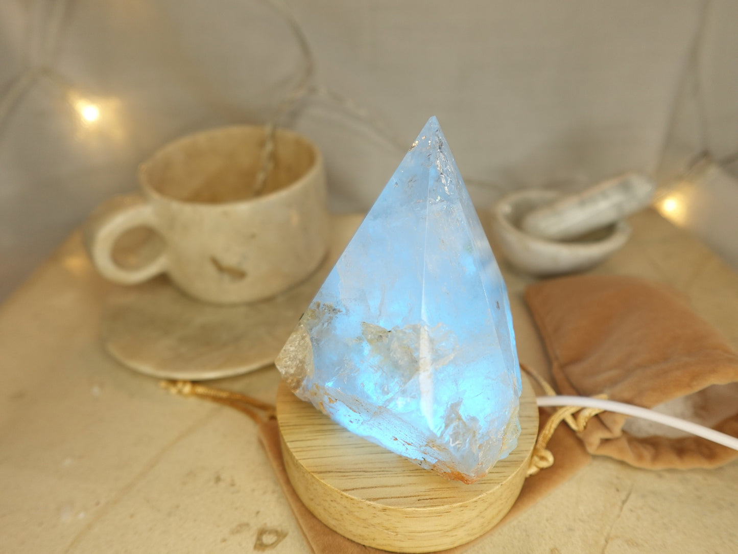 Clear Quartz Nightlight Polished Pyramid Tower Sleeping Stone Anxiety Worry Relief Gift Xmas Stress Sleep LED Light Home Decor Christmas