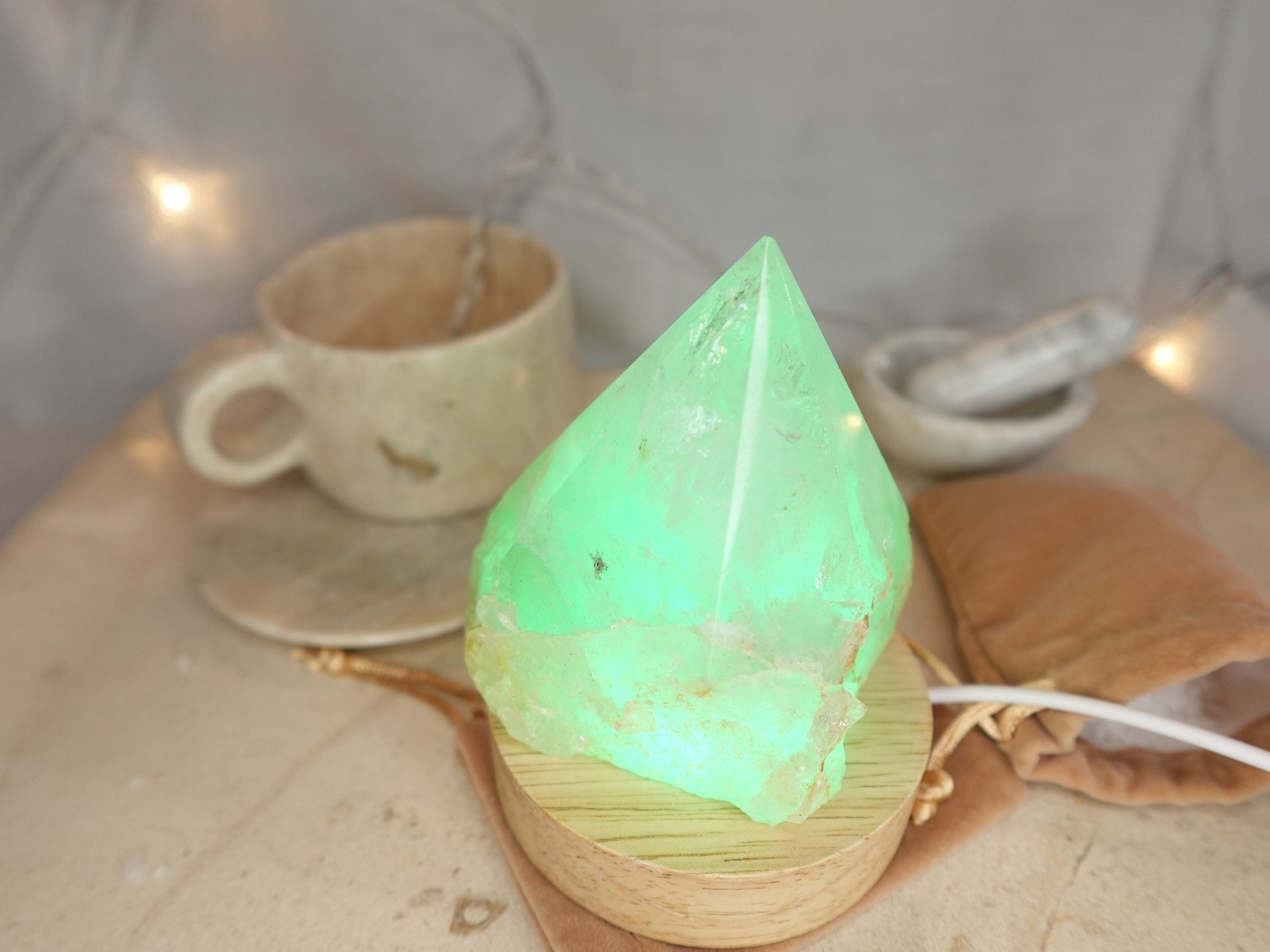 Clear Quartz Nightlight Polished Pyramid Tower Sleeping Stone Anxiety Worry Relief Gift Xmas Stress Sleep LED Light Home Decor Christmas