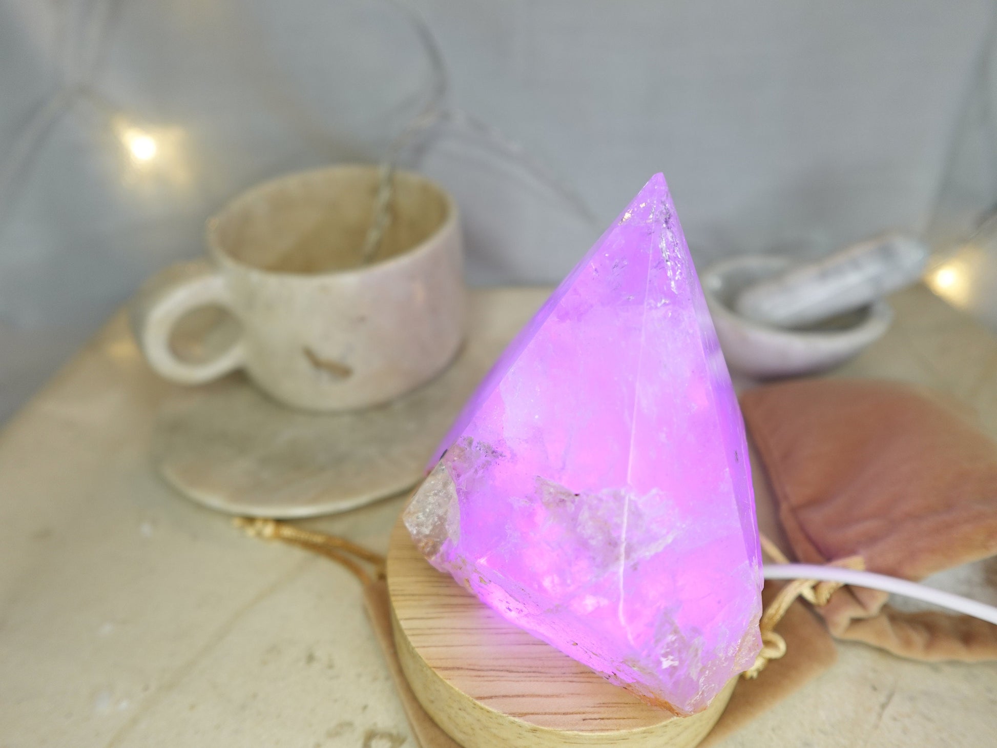 Clear Quartz Nightlight Polished Pyramid Tower Sleeping Stone Anxiety Worry Relief Gift Xmas Stress Sleep LED Light Home Decor Christmas