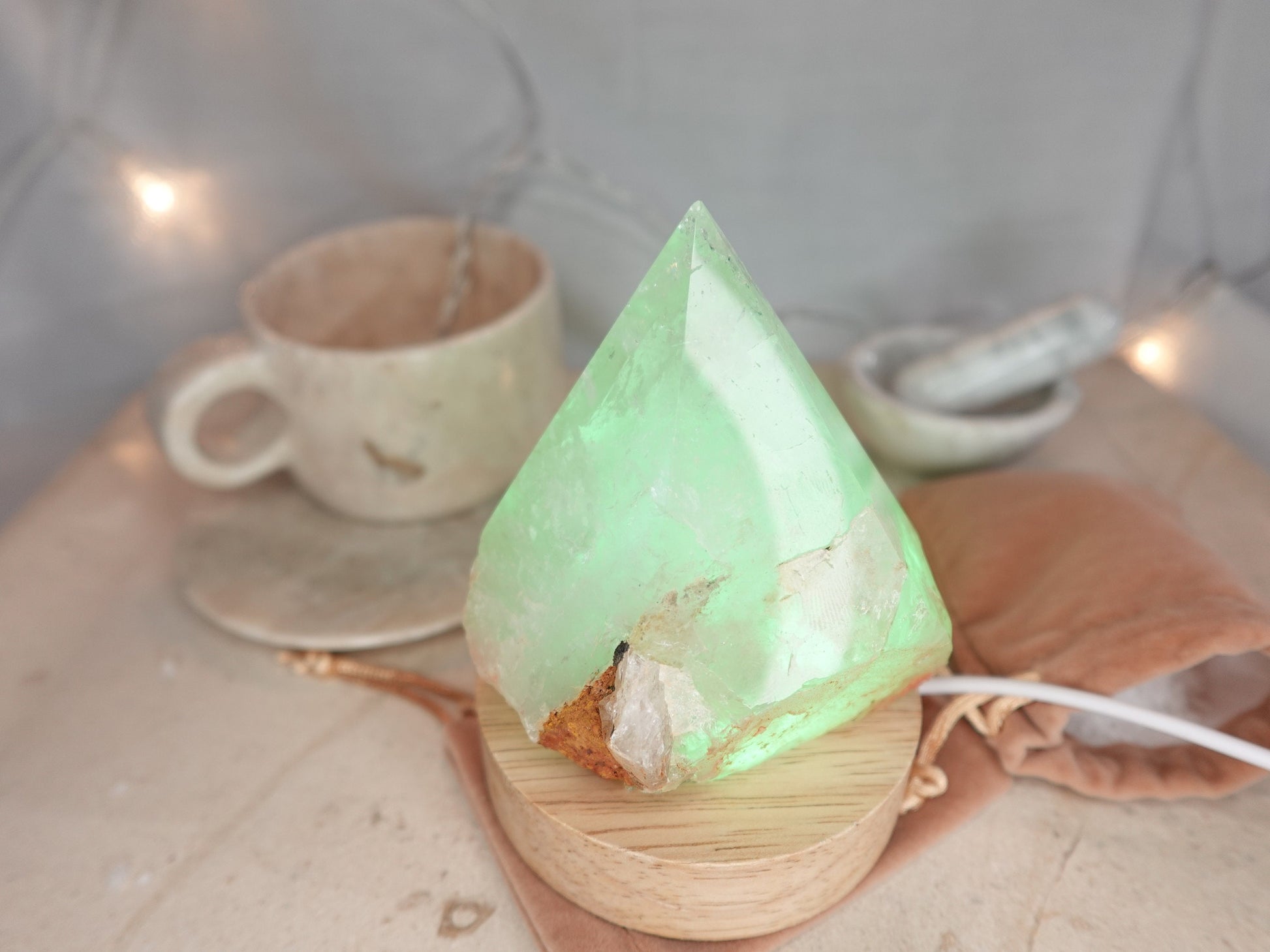 Clear Quartz Night Light: LED Crystal Pyramid, Anxiety Relief