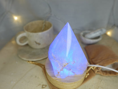 Clear Quartz Night Light: LED Crystal Pyramid, Anxiety Relief