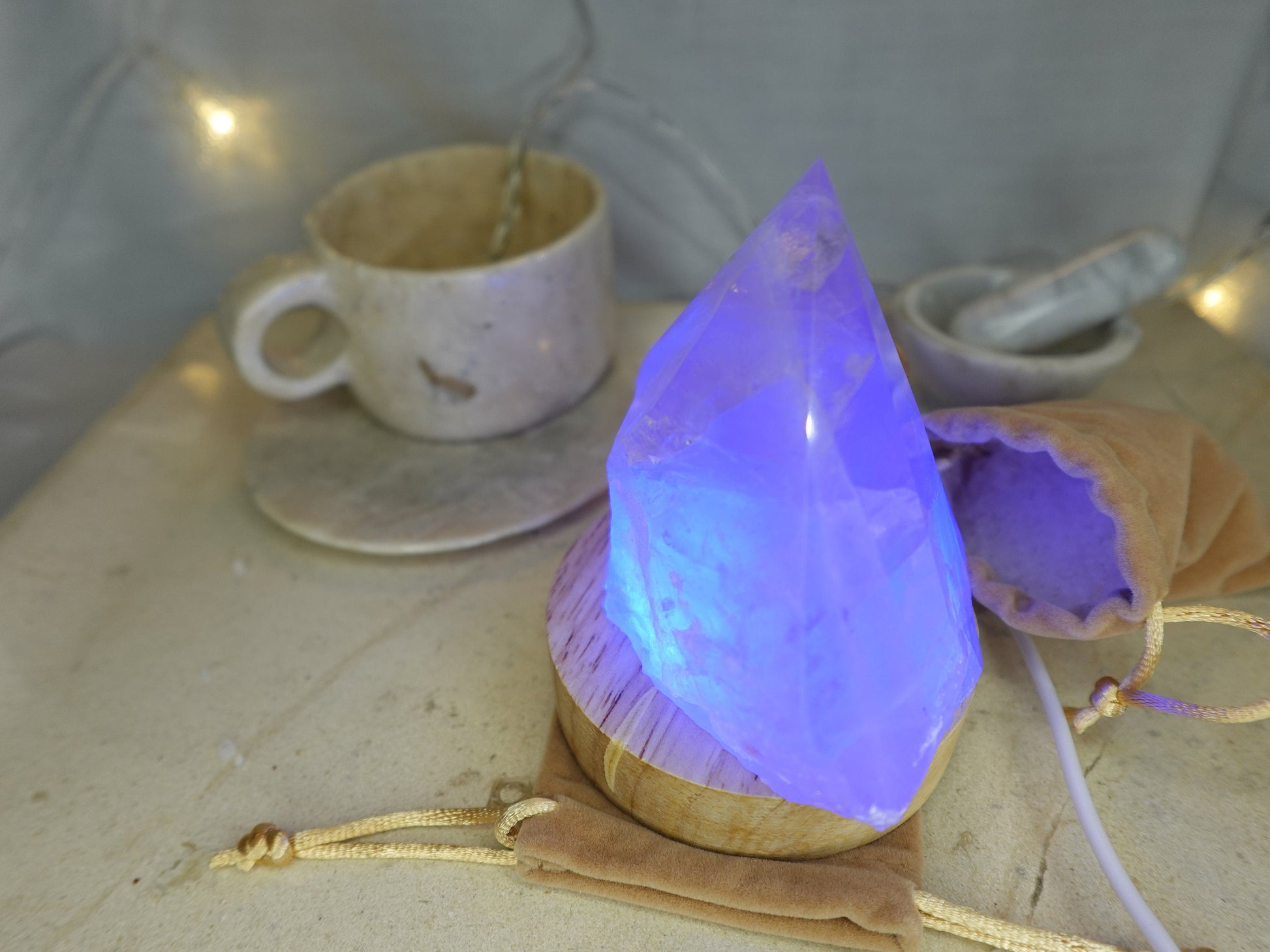Crystal Night Light Base: Color Changing LED, Bamboo Style
