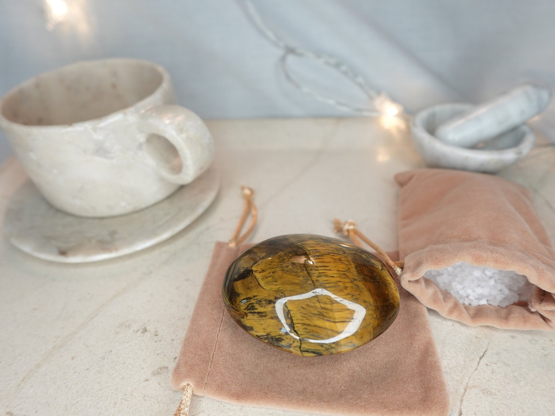 Tiger Eye Natural Medium Palm Stone Smooth Polished Carved Crystal for Distraction from Anxiety Christmas Xmas Home Decor