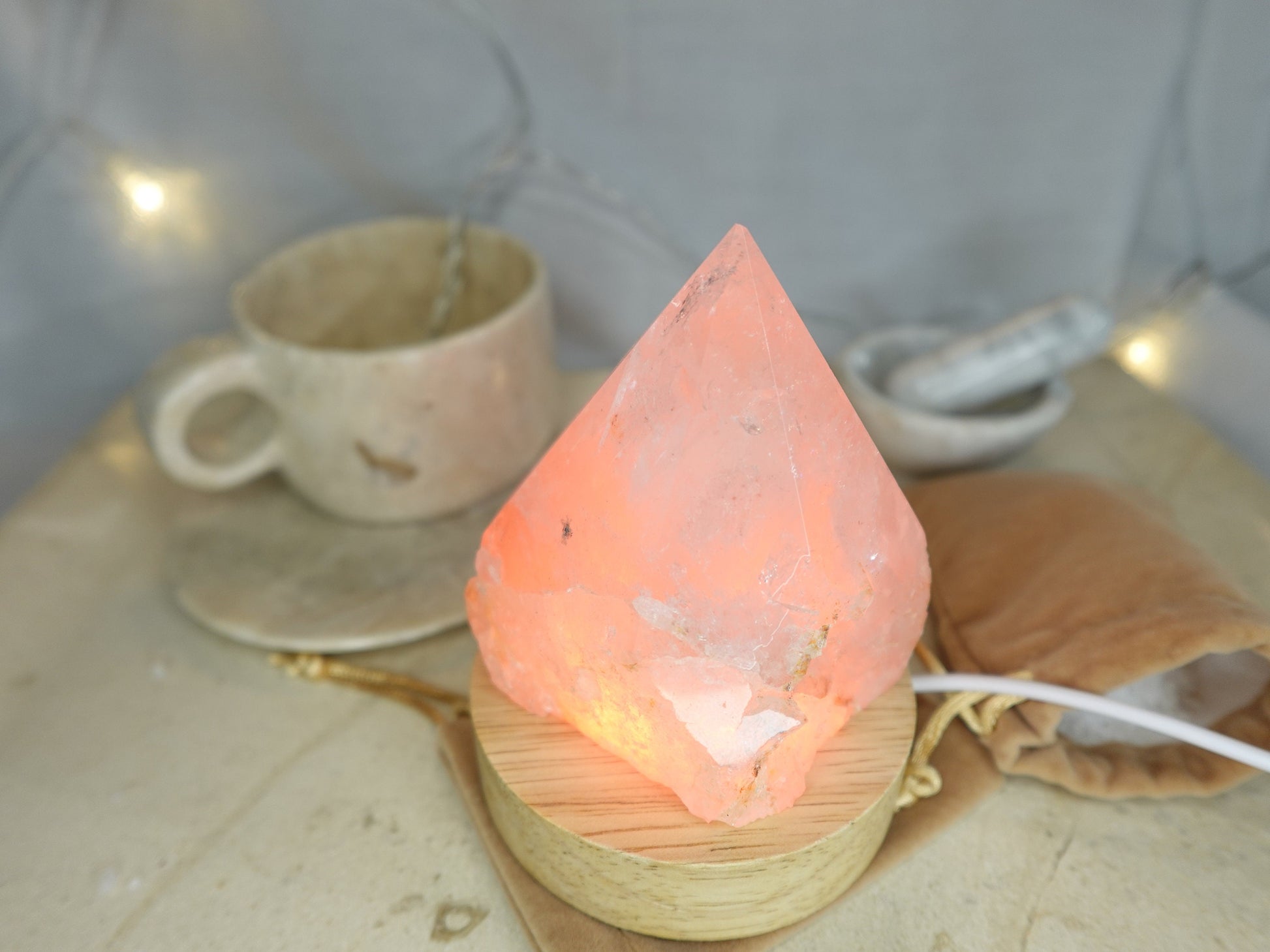 Clear Quartz Nightlight Polished Pyramid Tower Sleeping Stone Anxiety Worry Relief Gift Xmas Stress Sleep LED Light Home Decor Christmas