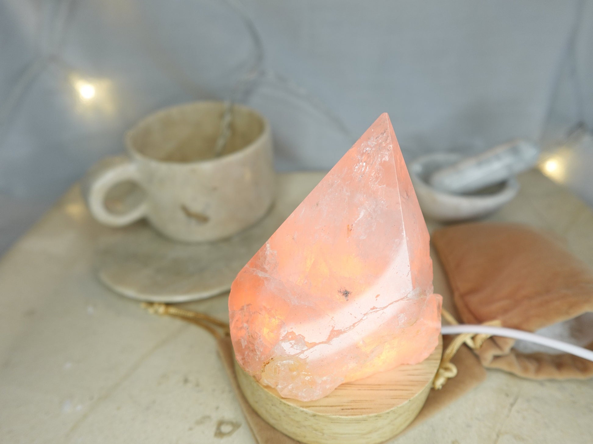 Clear Quartz Nightlight Polished Pyramid Tower Sleeping Stone Anxiety Worry Relief Gift Xmas Stress Sleep LED Light Home Decor Christmas