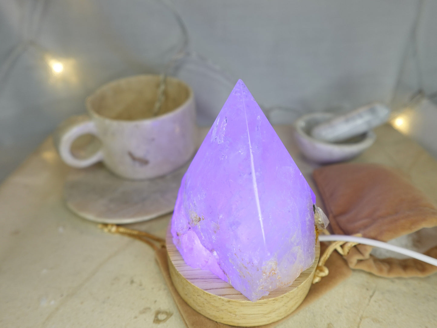 Clear Quartz Nightlight Polished Pyramid Tower Sleeping Stone Anxiety Worry Relief Gift Xmas Stress Sleep LED Light Home Decor Christmas