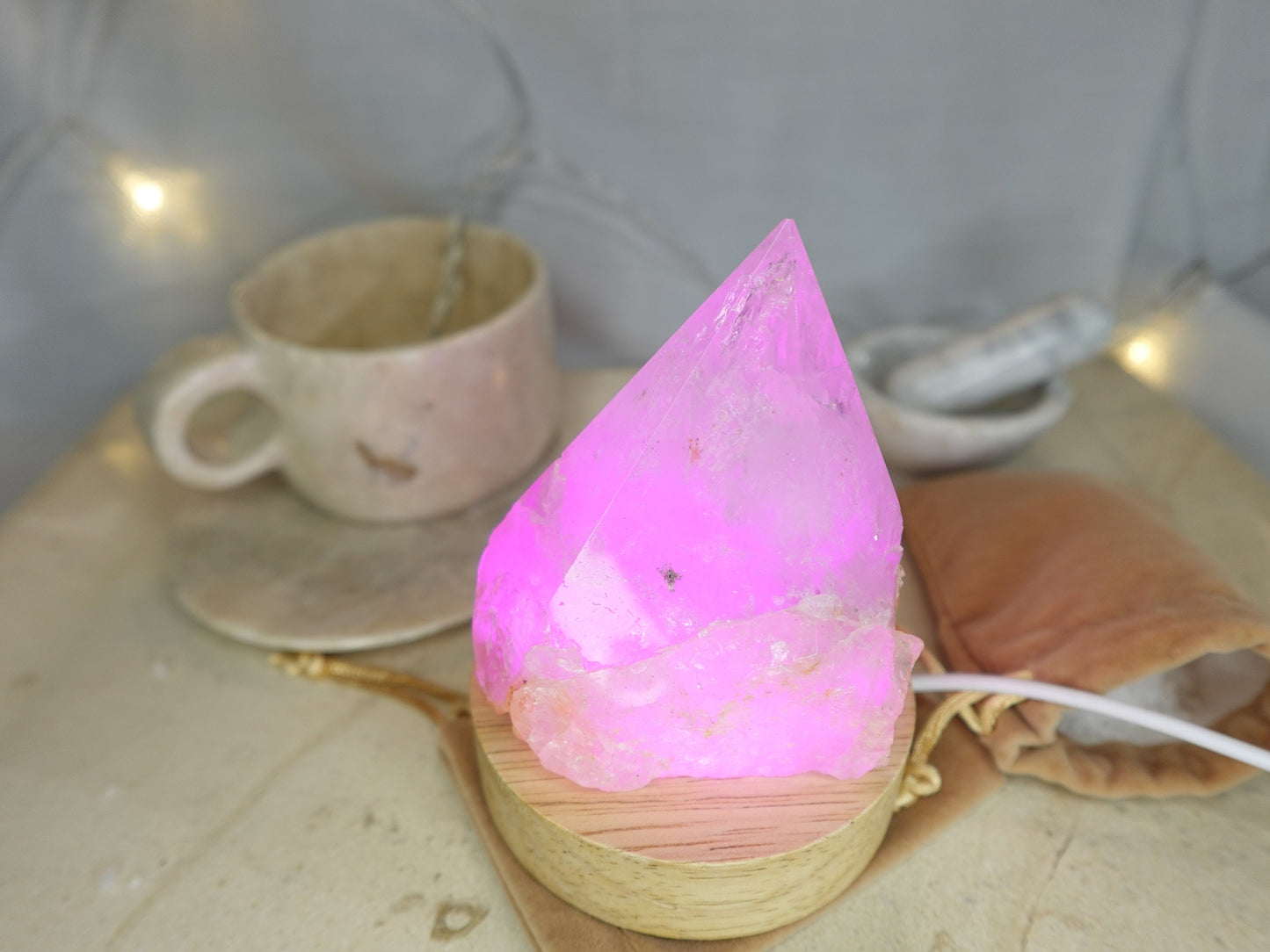 Clear Quartz Night Light: LED Crystal Pyramid, Anxiety Relief