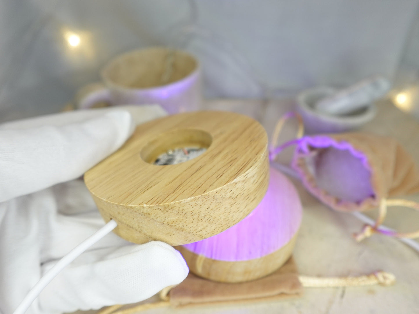 Crystal Night Light Base: Color Changing LED, Bamboo Style
