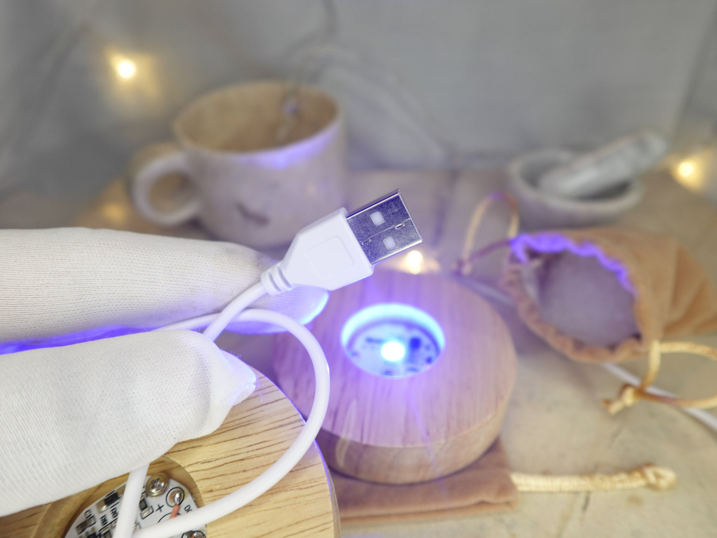 Crystal Night Light Base: Color Changing LED, Bamboo Style