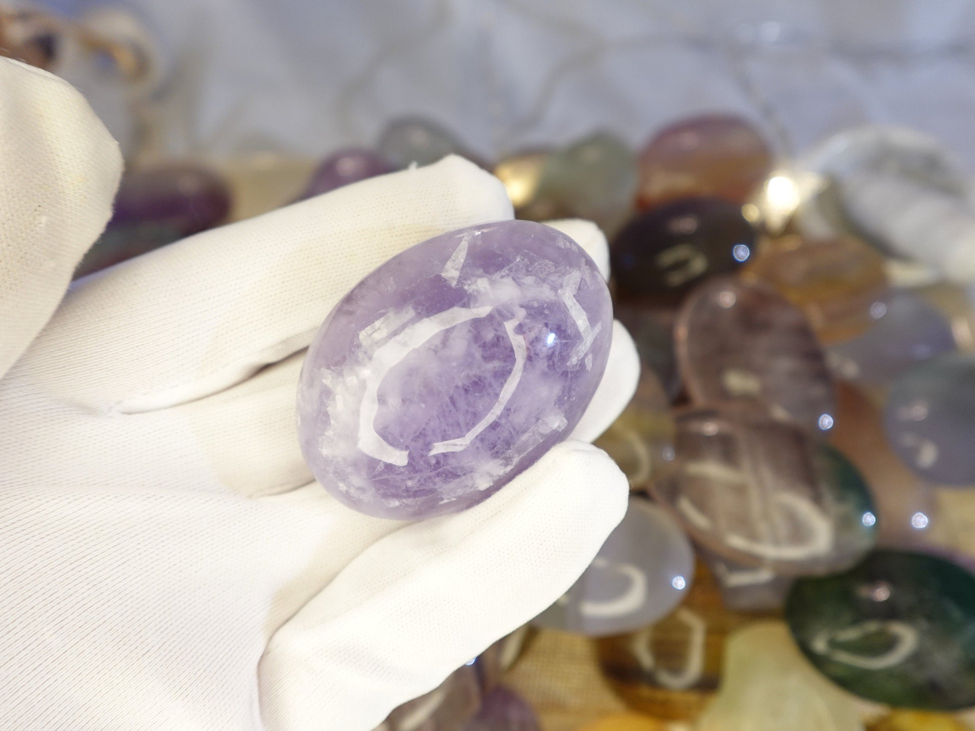 Rainbow Candy Fluorite Natural Palm Stone Smooth Polished Carved Crystal for Distraction from Anxiety or Worry Home Decor Holiday Xmas