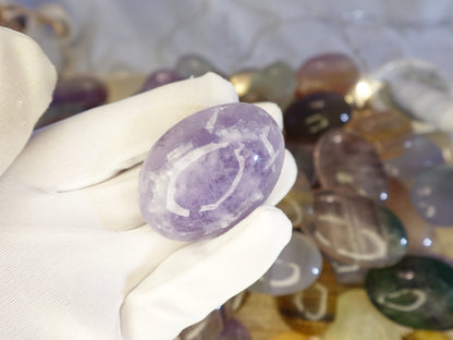 Rainbow Candy Fluorite Palm Stone: Polished Crystal for Anxiety Relief