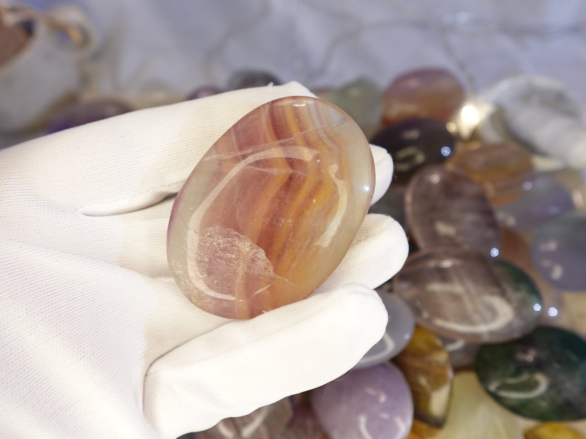 Rainbow Candy Fluorite Palm Stone: Polished Crystal for Anxiety Relief