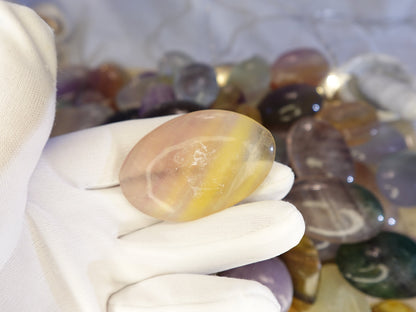 Rainbow Candy Fluorite Palm Stone: Polished Crystal for Anxiety Relief