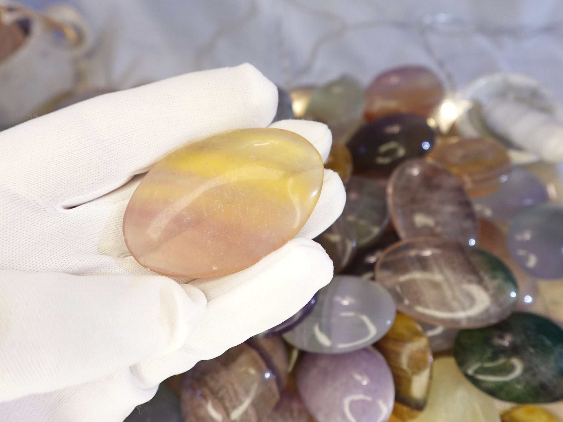 Rainbow Candy Fluorite Natural Palm Stone Smooth Polished Carved Crystal for Distraction from Anxiety or Worry Home Decor Holiday Xmas