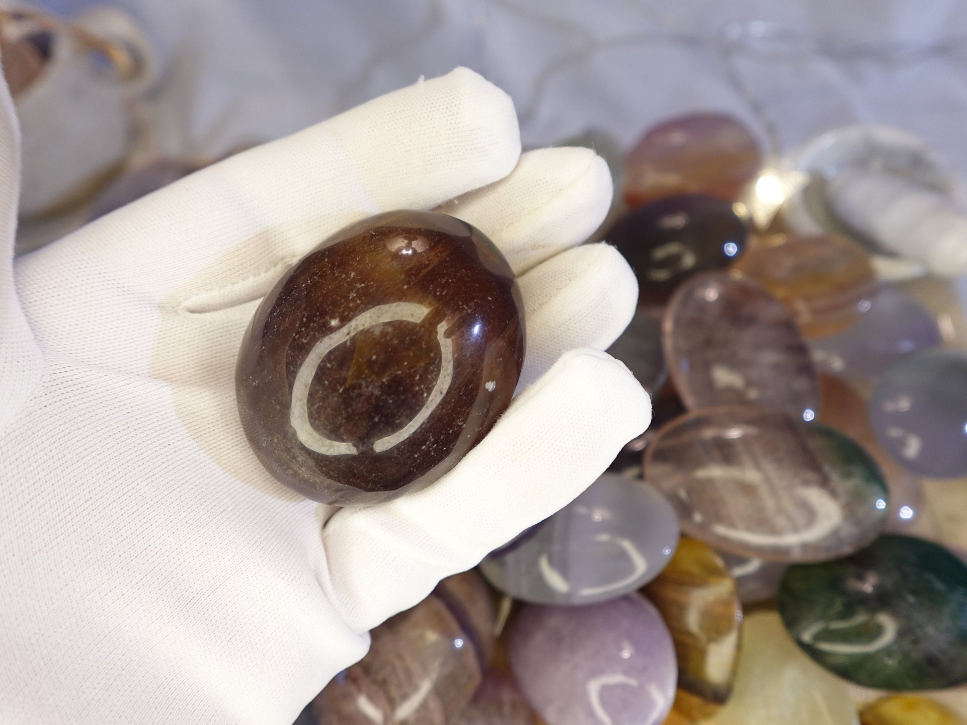 Rainbow Candy Fluorite Natural Palm Stone Smooth Polished Carved Crystal for Distraction from Anxiety or Worry Home Decor Holiday Xmas