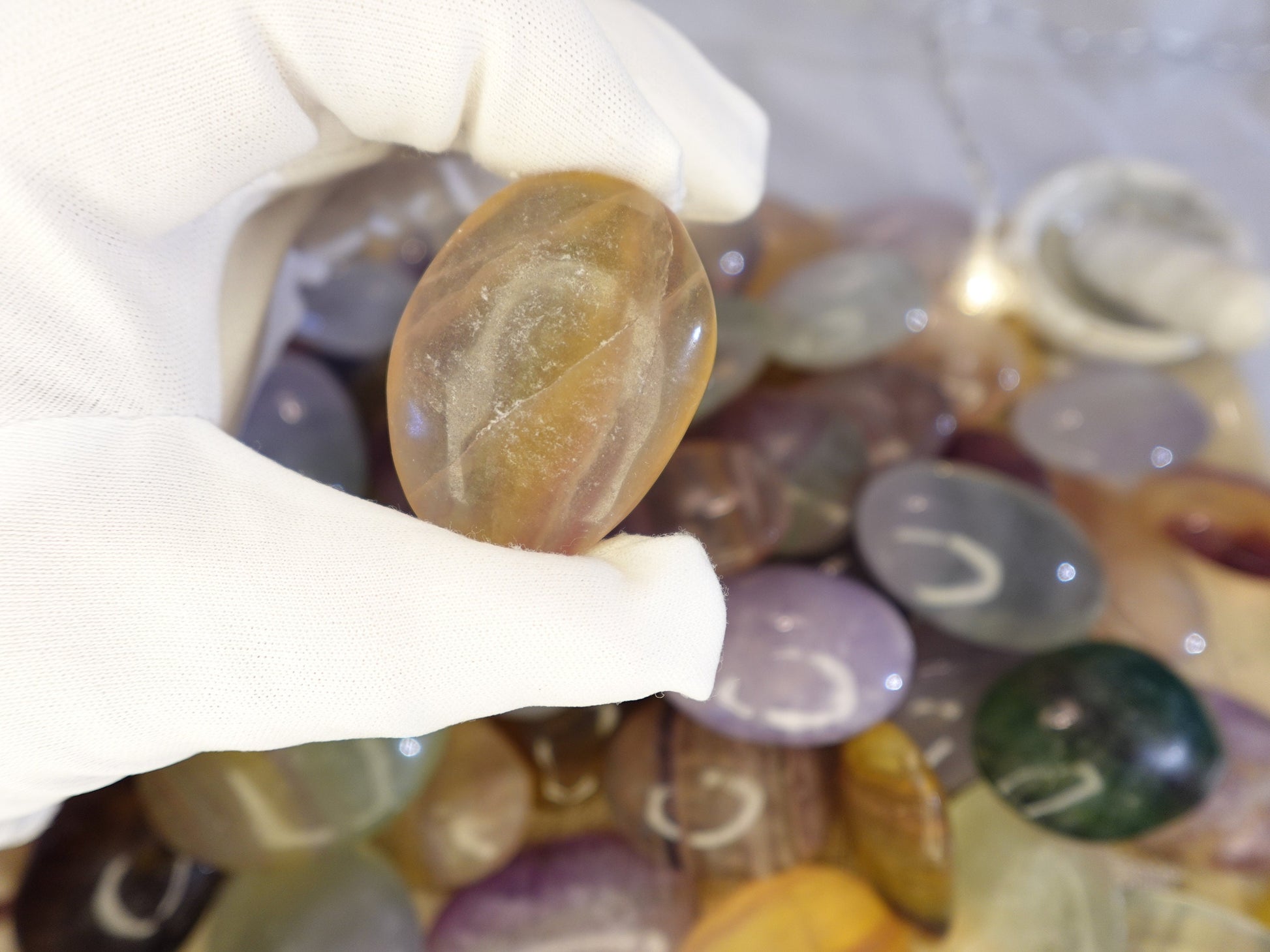 Rainbow Candy Fluorite Natural Palm Stone Smooth Polished Carved Crystal for Distraction from Anxiety or Worry Home Decor Holiday Xmas