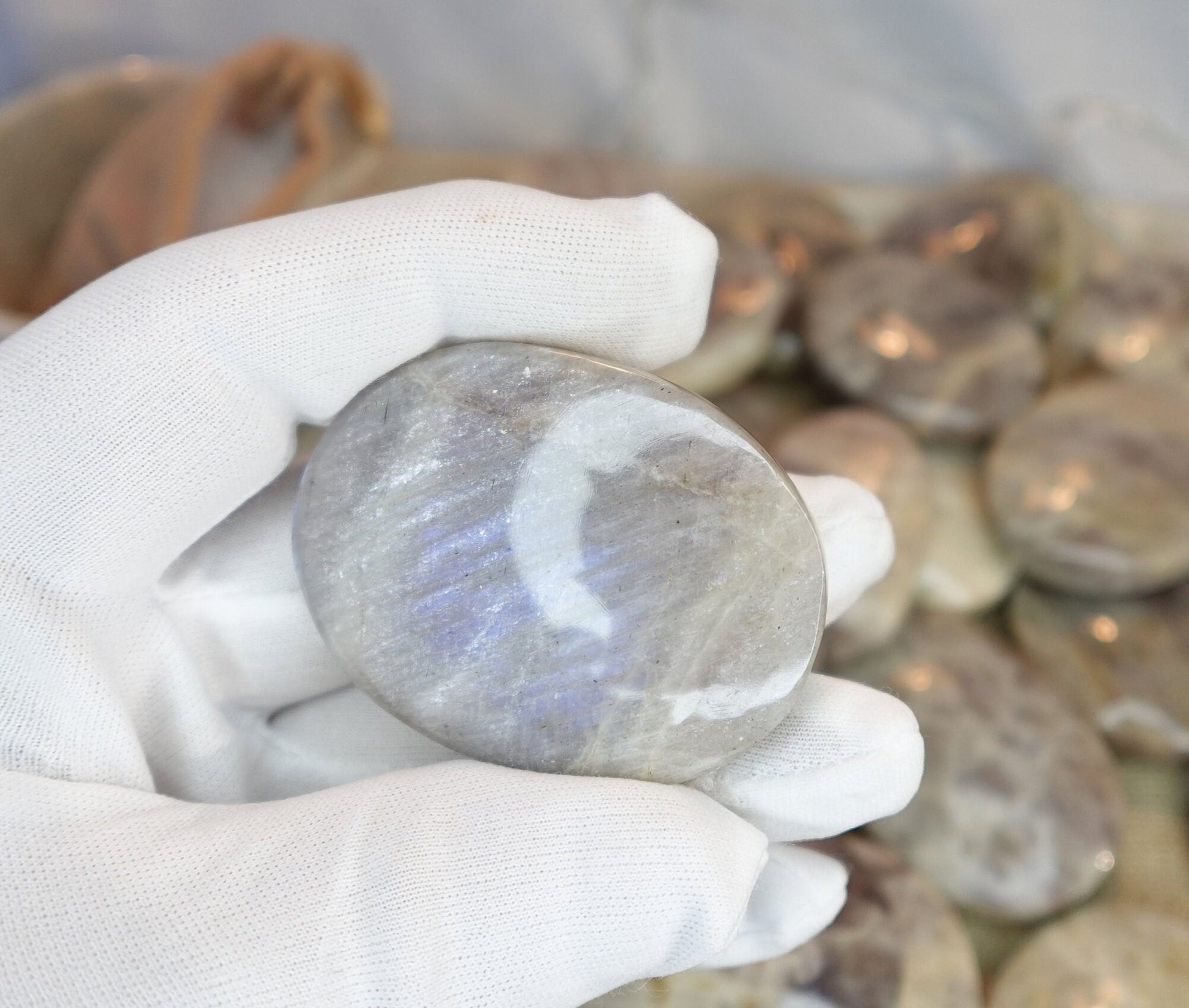 Blue Moonstone Natural Palm Stone Smooth Polished Carved Crystal for Distraction Gift Birthday Home Decor Christmas Pocket Anxiety Xmas
