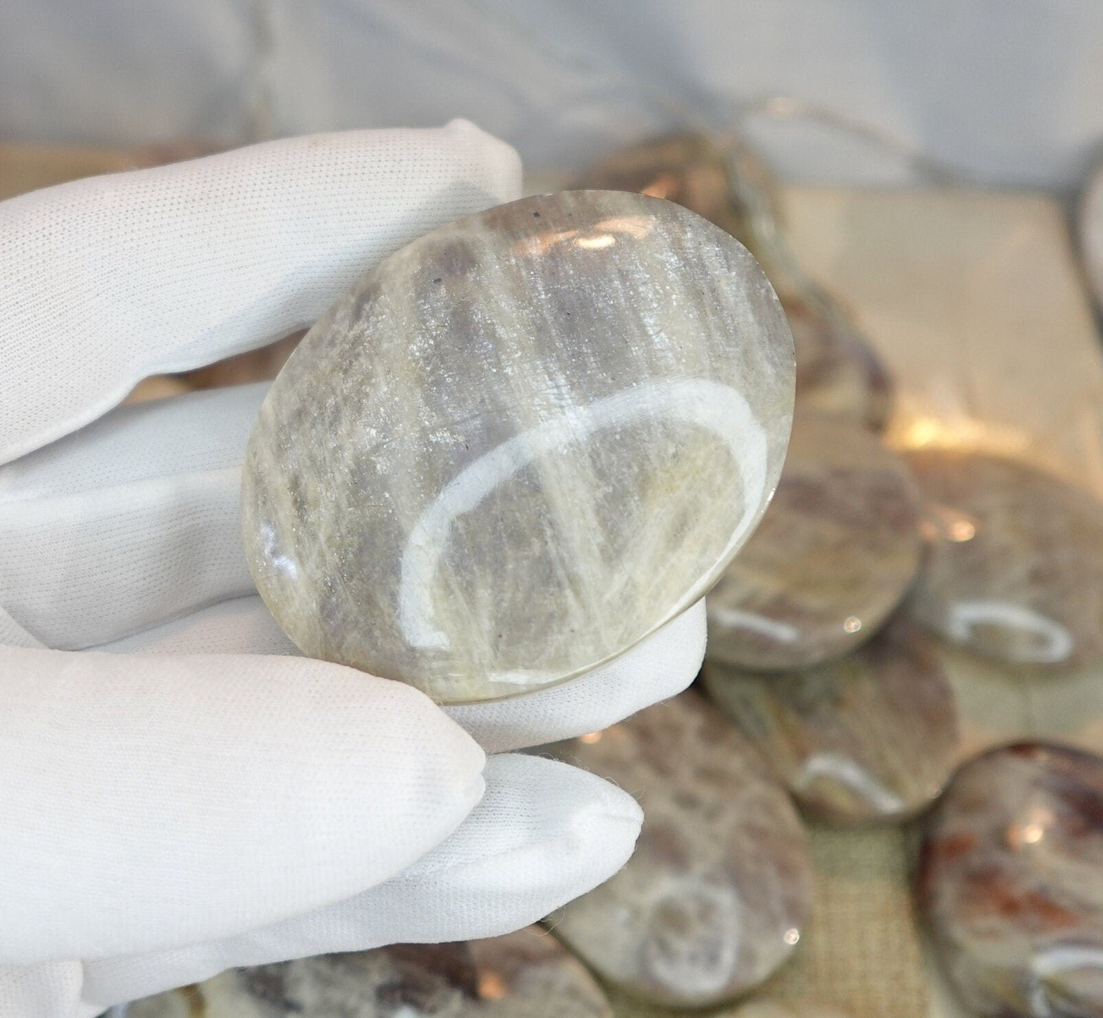 Blue Moonstone Natural Palm Stone Smooth Polished Carved Crystal for Distraction Gift Birthday Home Decor Christmas Pocket Anxiety Xmas