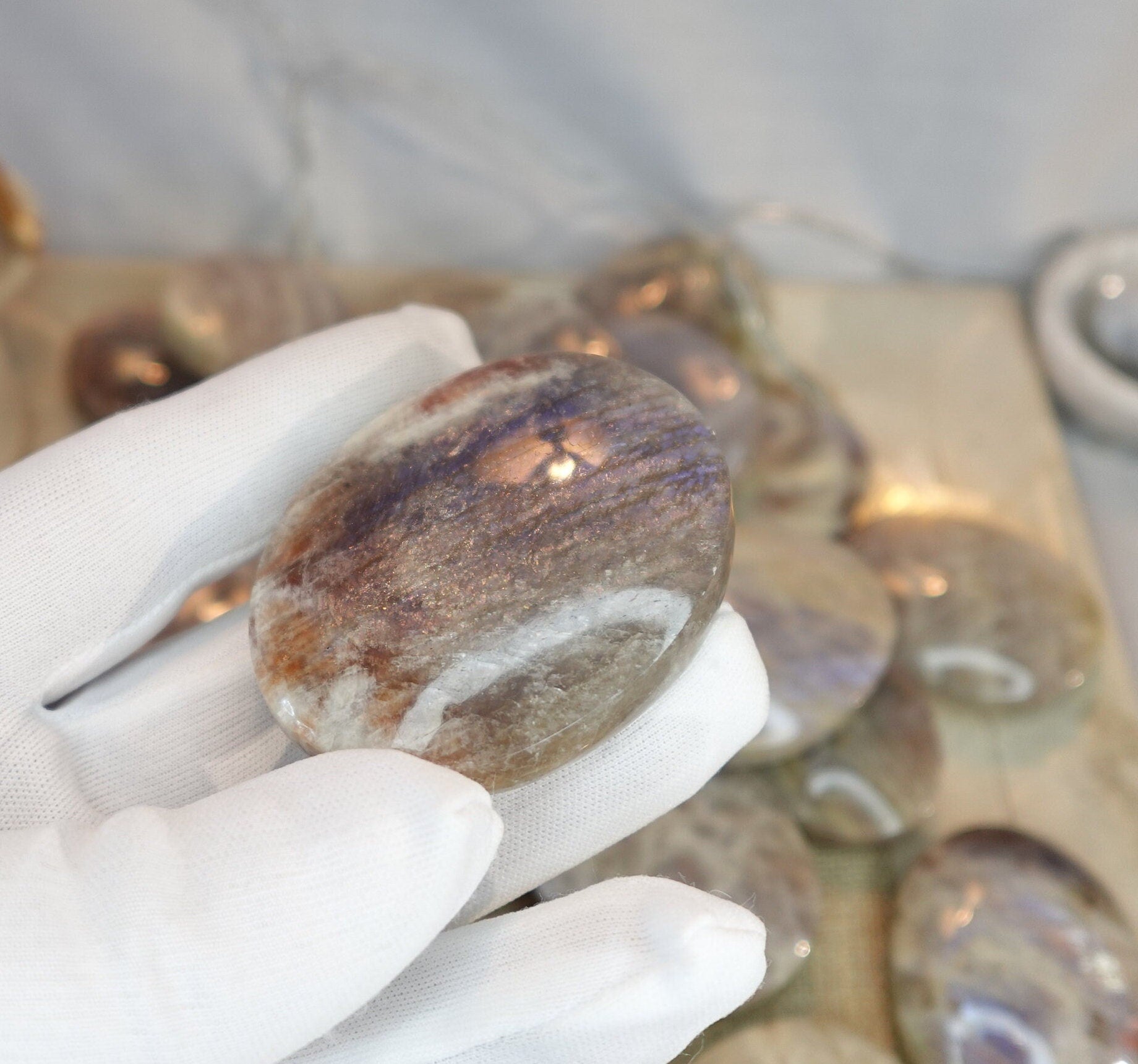 Blue Moonstone Natural Palm Stone Smooth Polished Carved Crystal for Distraction Gift Birthday Home Decor Christmas Pocket Anxiety Xmas